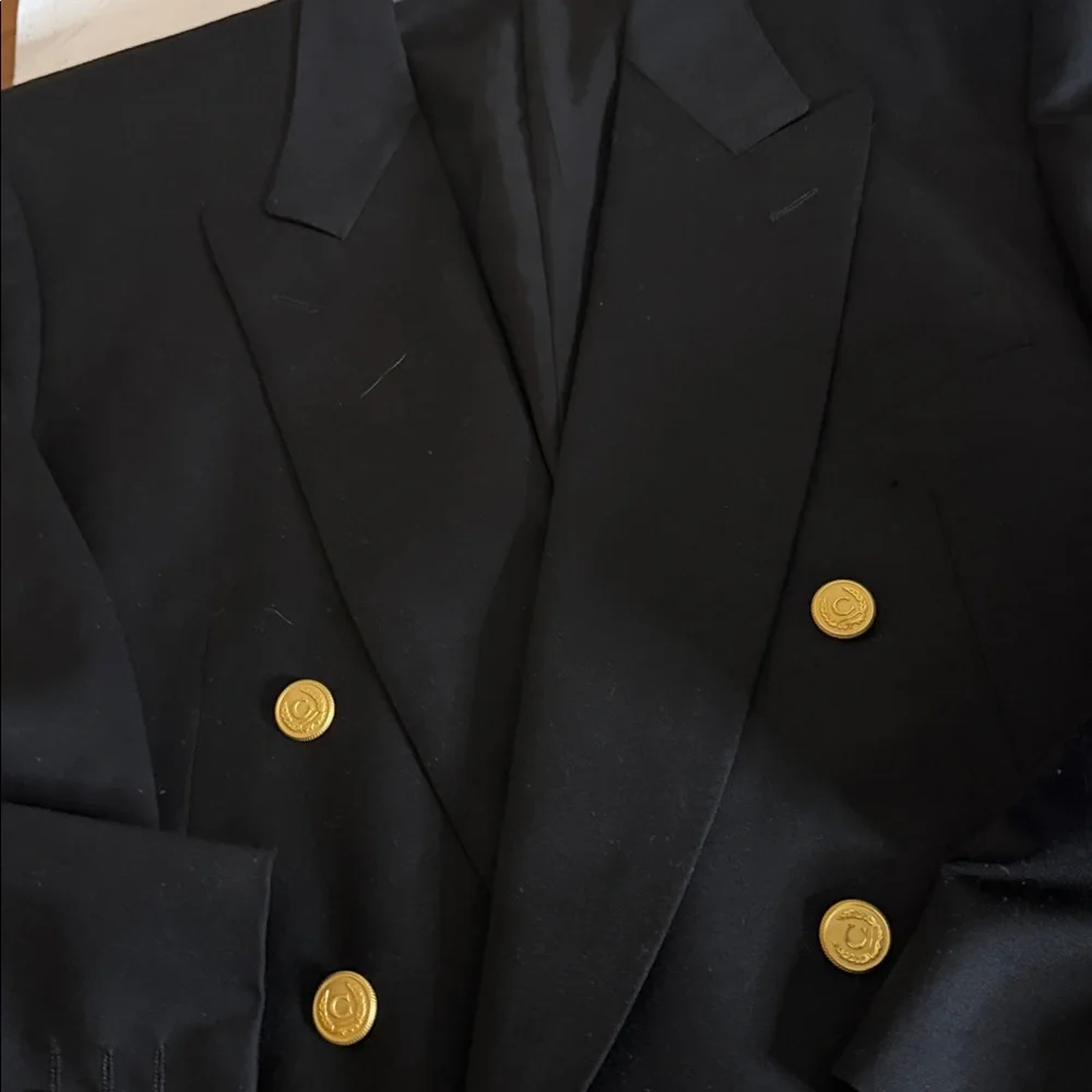 Canali Men's Double-Breasted Black Blazer with Gold Buttons
